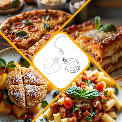 3-Piece Kit Attachments for KitchenAid Tilt-Head Stand Mixer, Accessories Stainless Steel K45WW Wire Whip, K45DH Dough Hook and K45B Coated Flat Blade Paddle with Scraper